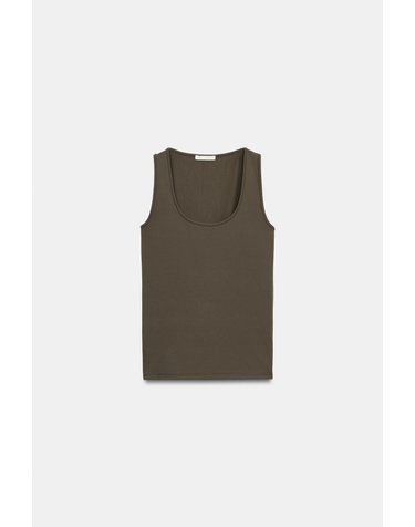 자라 슬림핏 라운드넥 민소매 탑 3905/681/505 KHAKI