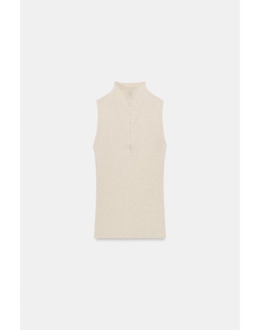 자라 하이넥 버튼 민소매 탑 0264/713/720 BEIGE MARL