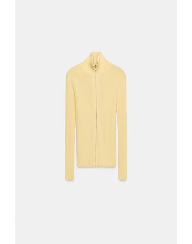자라 슬림핏 골지 니트 집업 가디건 9325/002/321 PASTEL YELLOW