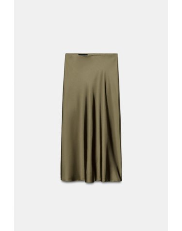 자라 새틴 하이라이즈 미디 스커트 8338/537/507 DARK KHAKI