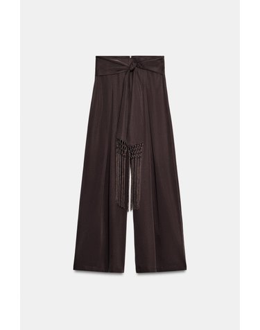 자라 프린지 벨트 와이드 팬츠 4387/230/700 BROWN