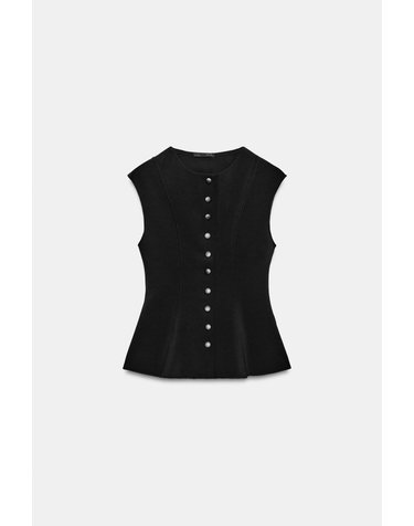 자라 페플럼 스티치 민소매 베스트 5584/652/800 BLACK