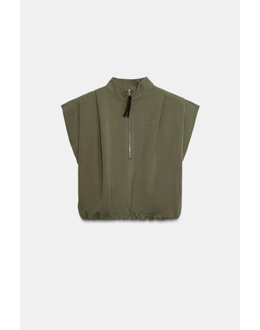 자라 플리츠 벌룬 하이넥 민소매 탑 8741/274/507 DARK KHAKI