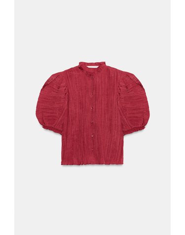 자라 플리츠 퍼프 소매 블라우스 0148/250/641 DARK RED