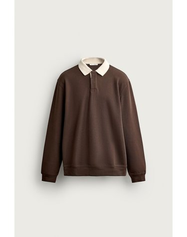 자라 릴렉스핏 배색 긴팔 폴로셔츠 0526/325/700 BROWN