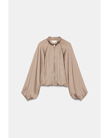 자라 새틴 하이넥 집업 봄버 자켓 4387/376/737 BROWN / TAUPE
