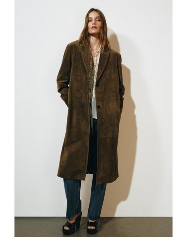 자라 100% 레더 롱 코트 2969/065/515 OLIVE GREEN