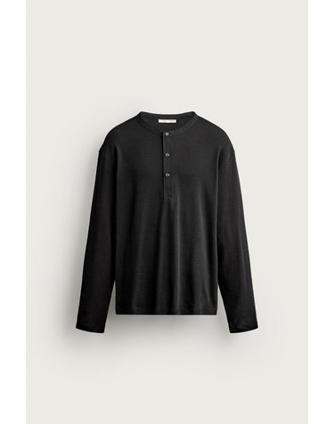 자라 릴렉스핏 헨리넥 긴팔 코튼 티셔츠 5584/398/800 BLACK