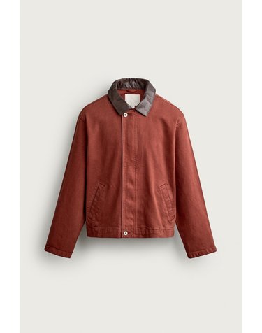 자라 워시드 배색 칼라 크롭 자켓 0122/312/641 DARK RED