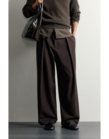 자라 릴렉스핏 플리츠 와이드 팬츠 6861/616/681 BURGUNDY