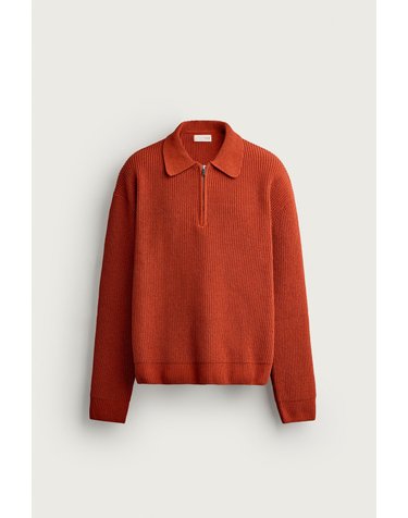 자라 지퍼넥 골지 니트 긴팔 폴로셔츠 5755/353/675 RED / ORANGE