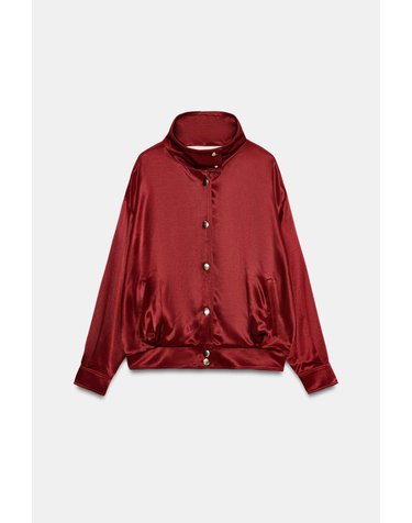 자라 하이넥 플리츠 헴 봄버 자켓 7843/577/681 BURGUNDY