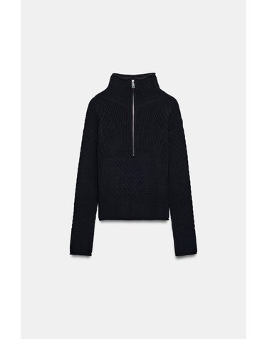 자라 텍스처 하이넥 집업 니트 스웨터 6771/200/401 NAVY BLUE