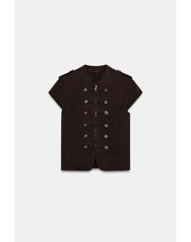 자라 밀리터리 버튼 지퍼 반팔 탑 0264/157/700 BROWN
