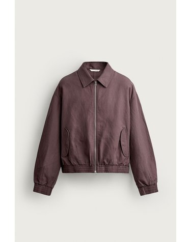 자라 코튼 린넨 크롭핏 집업 재킷 5854/303/647 PLUM