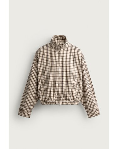 자라 체크 크롭 하이넥 블루종 자켓 2634/312/707 CAMEL