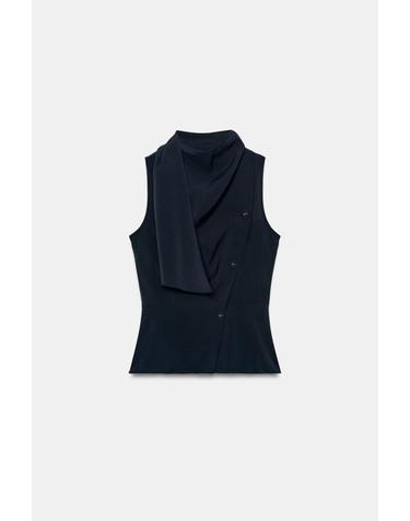 자라 스카프넥 페플럼 민소매 탑 1165/320/401 NAVY BLUE