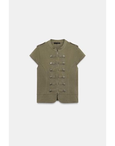 자라 밀리터리 버튼 지퍼 반팔 탑 0264/157/507 DARK KHAKI