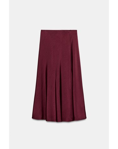 자라 새틴 크로스 랩 미디 스커트 8048/581/681 BURGUNDY