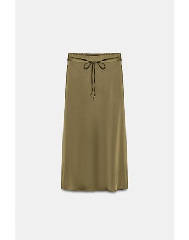 자라 새틴 벨트 미디 스커트 8047/625/528 DARK OLIVE