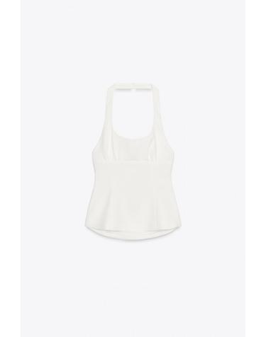 자라 스트레치 홀터넥 리본 민소매 탑 4772/043/250 WHITE