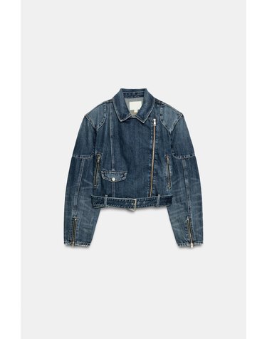 자라 벨트 워싱 데님 바이커 자켓 5252/273/407 BLUE
