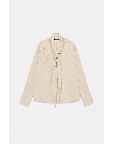 자라 자수 타이넥 스트라이프 블라우스 8741/276/710 BEIGE