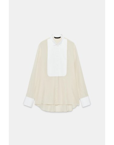 자라 배색 플리츠 빕 긴팔 셔츠 1363/209/714 BEIGE / GREEN