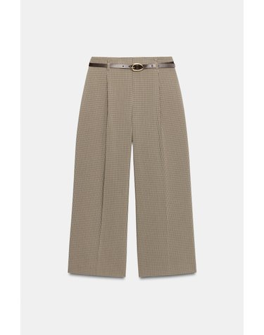 자라 체크 벨트 와이드 팬츠 8372/289/700 BROWN