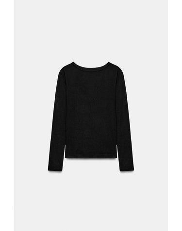 자라 슬림핏 보트넥 긴팔 티셔츠 3641/829/800 BLACK