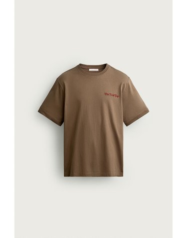 자라 슬로건 자수 라운드넥 반팔 티셔츠 0962/342/700 BROWN