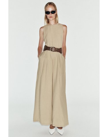 자라 와이드 플리츠 벨트 점프수트 1165/164/710 BEIGE