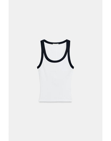 자라 골지 라운드넥 민소매 탑 3253/301/060 WHITE / NAVY