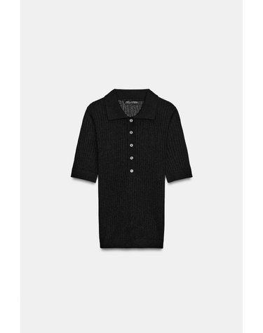 자라 세미시스루 니트 폴로셔츠 8779/003/800 BLACK