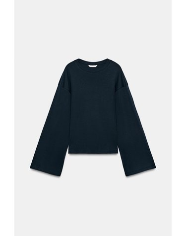 자라 슬림핏 수피마 와이드 긴팔 티셔츠 3431/641/401 NAVY BLUE