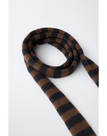 자라 0FR. PARIS X ZARA 100% 캐시미어 스트라이프 내로우 머플러 1023/278/099 BLACK / BROWN