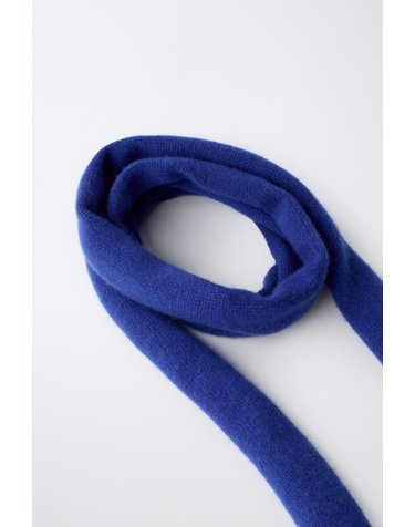 자라 0FR. PARIS X ZARA 100% 캐시미어 컨트라스트 라인 내로우 스카프 1023/278/420 BLUISH