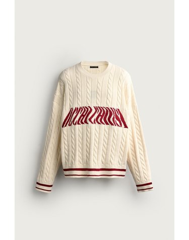 자라 배색 텍스트 케이블 니트 스웨터 4938/310/251 OYSTER-WHITE