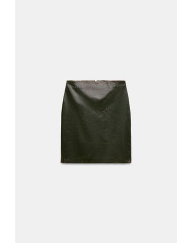 자라 100% 레더 미니 스커트 1966/256/716 DARK BROWN