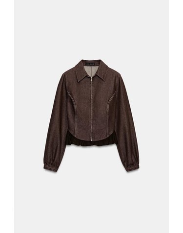 자라 배색 헴 지퍼 데님 셔츠 7950/580/700 BROWN
