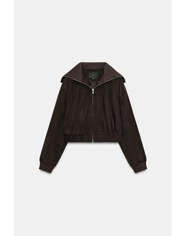 자라 골지 칼라 크롭 집업 자켓 8372/277/716 DARK BROWN