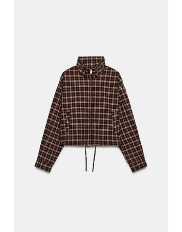 자라 체크 하이넥 집업 자켓 3067/757/605 BURGUNDY