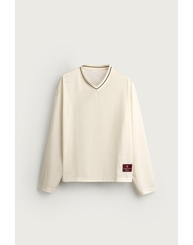 자라 오픈 위브 브이넥 긴팔 티셔츠 6224/364/251 OYSTER-WHITE