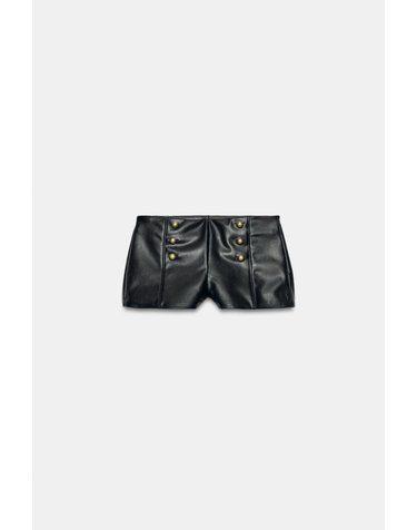 자라 가죽 이펙트 버튼 미니 반바지 4391/521/800 BLACK