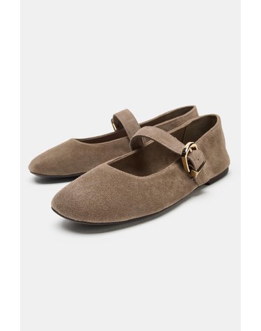 자라 스웨이드 스트랩 발레리나 플랫 3551/810/131 TAUPE GREY