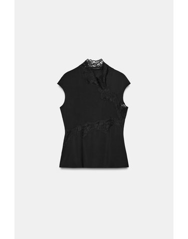 자라 하이넥 레이스 스트레치 탑 1355/471/800 BLACK