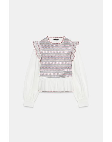자라 자수 스모킹 러플 블라우스 8741/240/250 WHITE