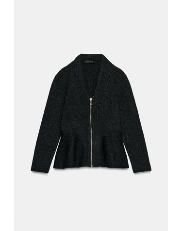 자라 페플럼 집업 울 혼방 가디건 6427/100/922 DARK GREY