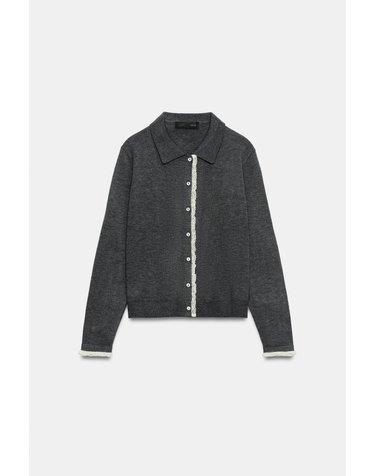 자라 레이스 트림 버튼 니트 가디건 3920/634/807 ANTHRACITE GREY