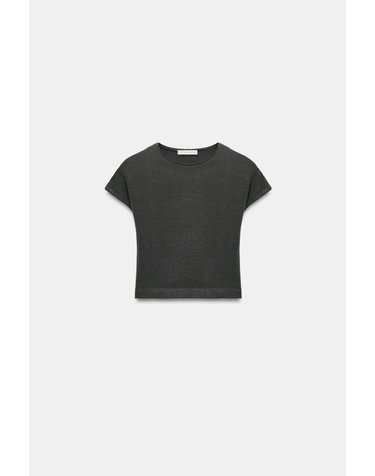 자라 크롭 슬림핏 라운드넥 반팔 티셔츠 3641/305/807 ANTHRACITE GREY